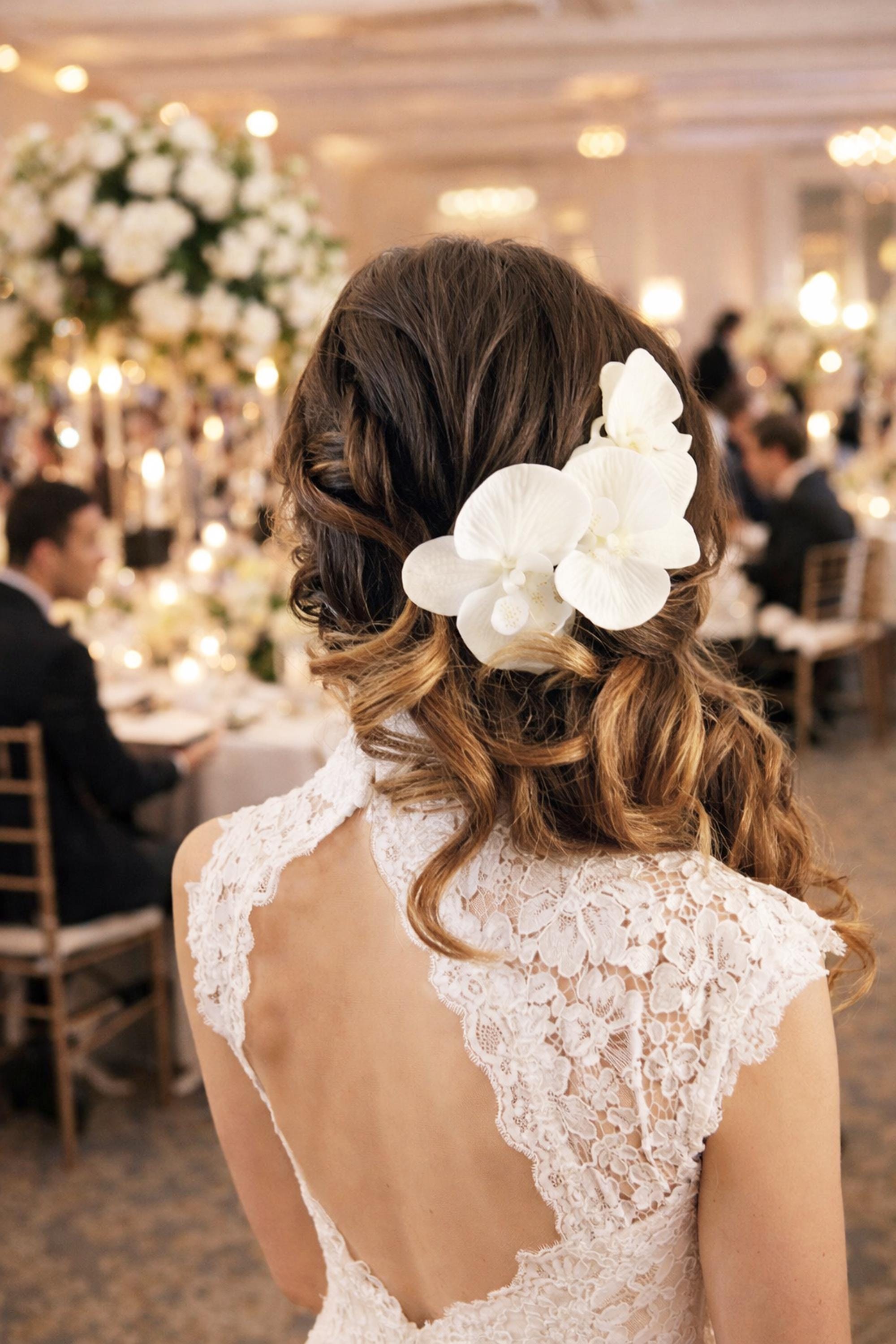 White Orchid Hair Pins Set of 3 – Bridal Orchid Hair Clip, Wedding