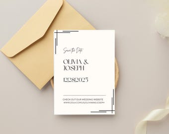 Art Deco Save the Date Modern, Editable Save the Date Template, Simple Save the Date, Minimalist, Canva Save the Date Template, Downloadable