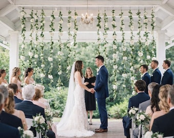 Elegant White Flower Garland Backdrop, Hanging Floral Wedding Decor for Ceremony, Reception & Head Table Styling
