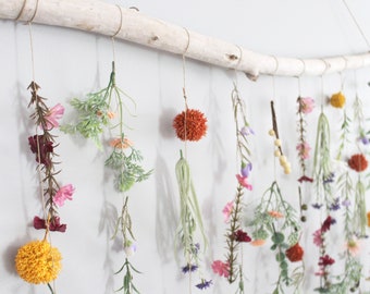 Wildflower Wall Hanging Boho Home Decor, Flower Wall Hanging, Boho Wall Hanging