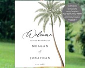 palm tree beach welcome sign template, beach wedding sign template, editable beach wedding sign, tropical wedding sign, 18x24, Templett