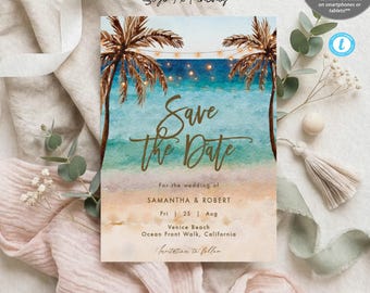 Invito di nozze a tema spiaggia tropicale, modificabile, formato Templett 5x7