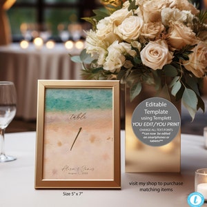 tropical wedding table numbers, beach table numbers template, templett, editable template, beach wedding, 2 sizes 5x7, 4x6,you edit