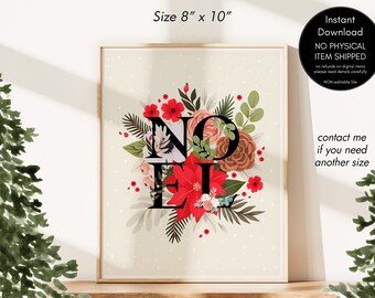 Noel Floral Christmas Print, Holiday Wall Art (Digital Download)