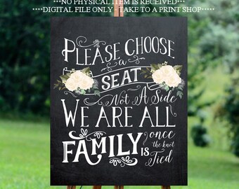 pick a seat wedding sign ivory, pick a seat not a side, chalkboard wedding sign, printable wedding sign, digital wedding sign, 16 x 20