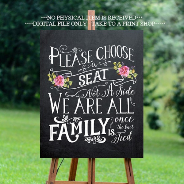 chalkboard wedding sign, printable wedding sign, pick a seat wedding sign, digital wedding sign, pick a seat not a side sign,  24" x 30"