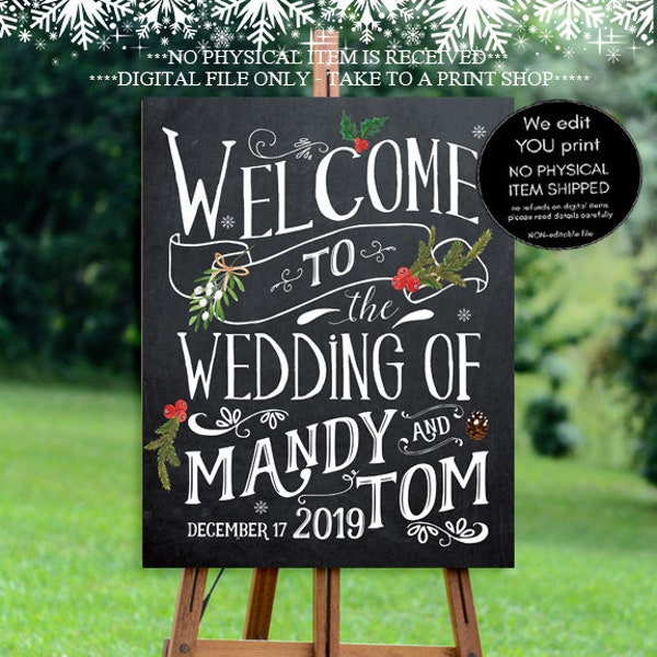 christmas wedding sign, welcome christmas wedding sign, chalkboard wedding sign, winter welcome sign, typography sign, 18 x 24, YOU PRINT