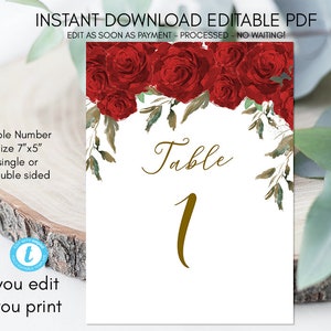 Free Printable Table Numbers Rose