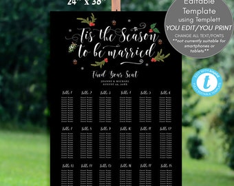 Plantilla de plano de asientos para bodas de invierno, corona de acebo (descarga digital)
