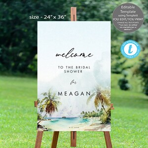 beach welcome bridal shower sign, beach palms welcome sign, beach bridal shower sign, printable welcome sign, Templett, YOU PRINT, 24x36