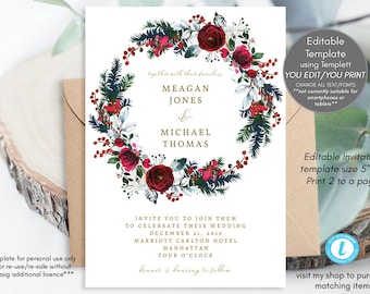 christmas wedding invitations etsy