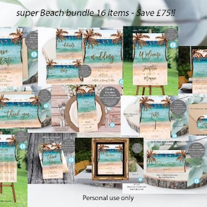 Editable beach wedding invitation set, beach wedding invitation template set, tropical wedding invitation printables, you edit, Templett image 4