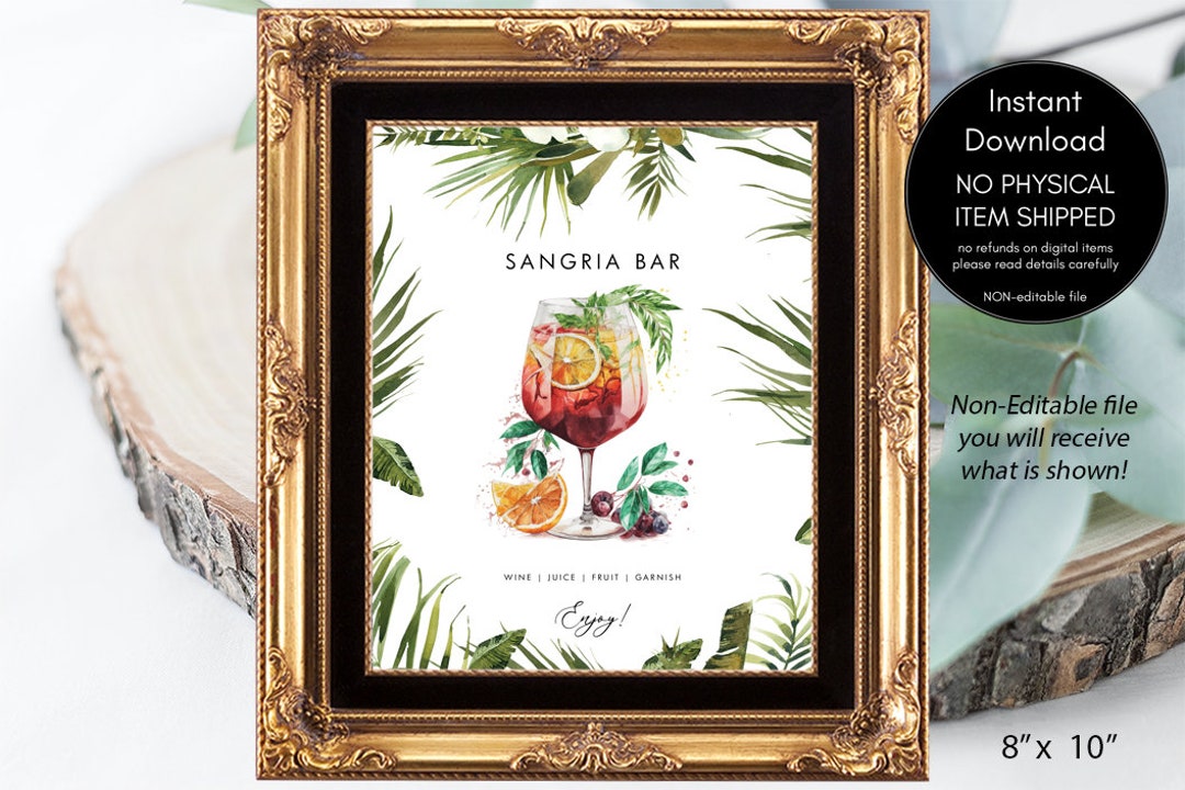 Sangria Bar Sign Printable, Digital Sangria Bar Sign, Tropical Sangria Bar Sign, 8 X 10, You ...