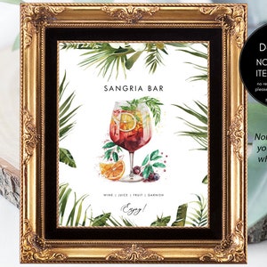 Sangria Bar Sign Printable, Digital Sangria Bar Sign, Tropical Sangria ...