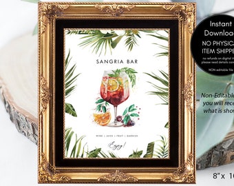 sangria bar sign printable, digital sangria bar sign, tropical sangria bar sign, 8 x 10, you print, instant download sangria sign