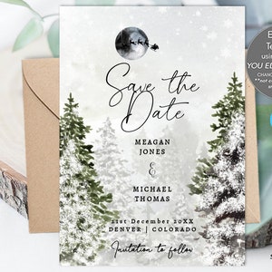 WinterWald Save the Date Vorlage, Weihnachten Santa Save the Date Einladung druckbar, Winter Hochzeitseinladung, Templett, 13x18, du bearbeitest