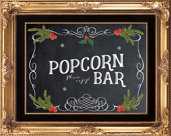 popcorn bar sign, treats sign, christmas wedding sign, holiday wedding sign, chalkboard wedding sign, printable wedding sign, 8x10