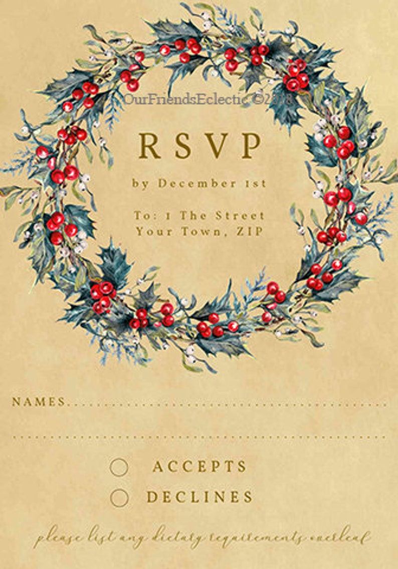 Christmas Wedding Invitation Printable Christmas Invitation Etsy
