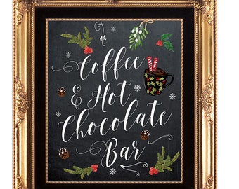 coffee & hot chocolate bar sign, christmas wedding sign, holiday wedding sign, winter wedding sign, printable wedding sign, 8 x 10