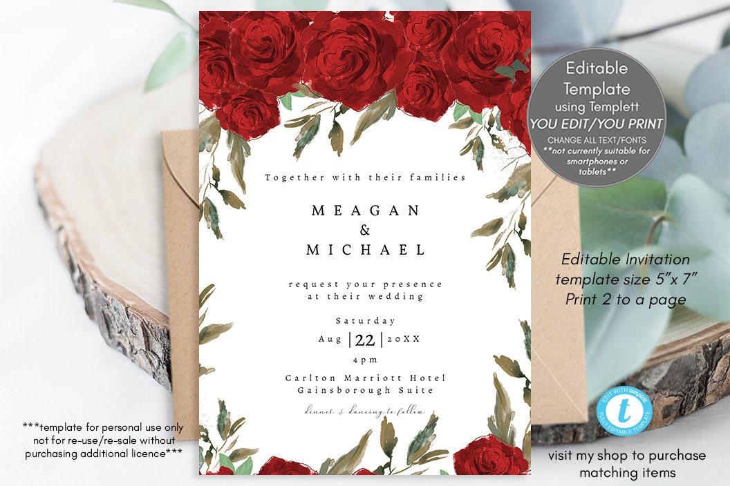 Invitación de boda de rosas rojas invitación de boda - Etsy México