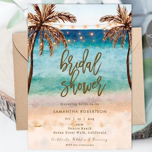 Beach bridal shower invitation template, summer bridal shower editable template, tropical bridal shower invitation printable, templett