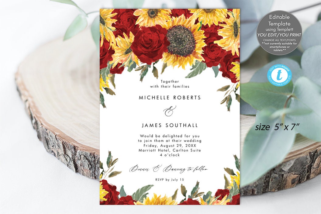 Invitación de boda de rosas rojas y girasoles invitación de - Etsy México Invitación de boda de rosas rojas y girasoles invitación de - Etsy México