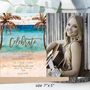 beach photo invitation editable template, printable beach photo invitation template, upload your own photo, graduation, 7 x 5&quot;, Templett