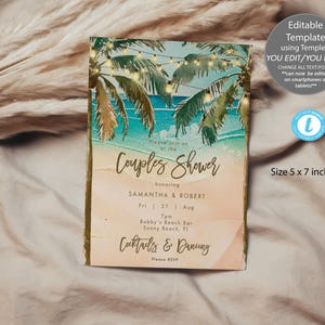 Beach couples shower invitation template, summer couples shower editable template, tropical couples shower invitation printable, templett