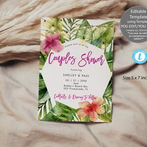 Jungle couples shower invitation template, summer couples shower editable template, tropical couples shower invitation printable, templett