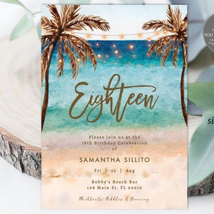 18th birthday beach invitation printable, editable beach 18 invitation template, eighteen beach invitation, 5x7, Templett, you edit
