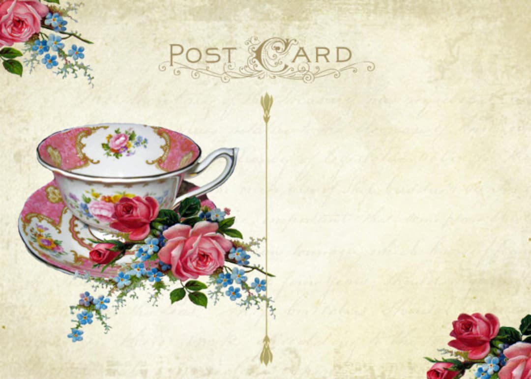 Digital Tea Party Invitation, Tea Party Postcard, Printable Tea Party Postcard, Vintage Tea Party, Add Your Own Text, NEED GRAPHICS PROGRAM - Etsy digital-tea-party-invitation-tea-party-postcard-printable-tea-party-postcard-vintage-tea-party-add-your-own-text-need-graphics-program-etsy