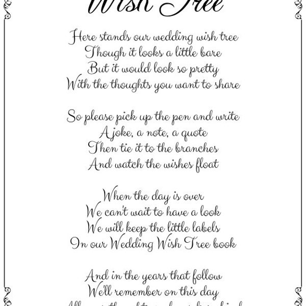 wish tree poem, wishing tree sign, 8 x 10, no background for you to print on your chosen colour card