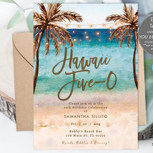 hawaii five o beach invitation printable, editable beach invitation, Fifty birthday beach invitation template, 5x7, Templett, you edit