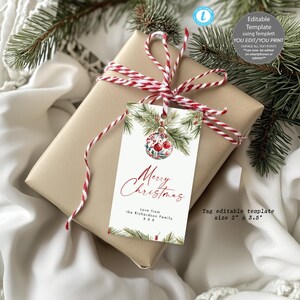 Red bauble editable merry christmas tag template, editable christmas bauble tag, printable holiday tag, templett, 2" x 3.5", you edit