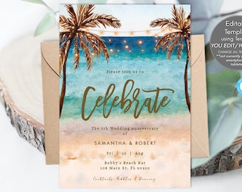 Celebrate birthday anniversary beach invitation printable, editable beach invitation template, beach invitation, 5x7, Templett, you edit