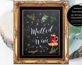 Mulled wine sign, christmas wedding sign, holiday wedding sign, chalkboard wedding sign, printable wedding sign, 8 x 10, you print