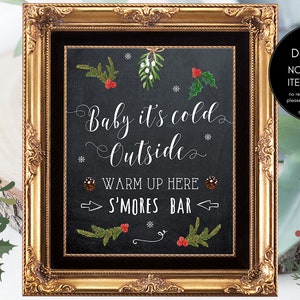holiday smores bar sign, printable smore sign, christmas smores bar sign, printable smores Bar sign,baby it&#39;s cold sign, 8 x 10