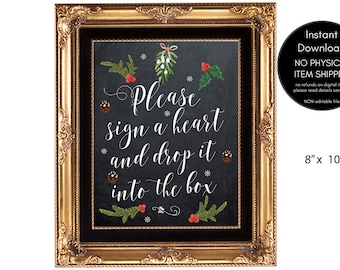 please sign a heart, christmas wedding sign, chalkboard wedding sign, winter wedding sign, festive wedding sign, 8 x 10, you print