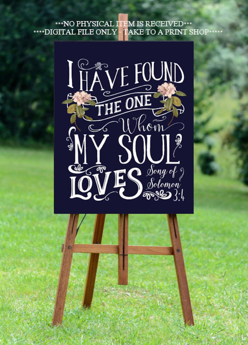 digital wedding sign,16x20 printable wedding sign,I have found the one whom my soul loves sign,I have found the one sign navy wedding sign
