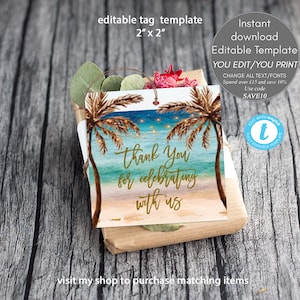 beach favour tag template, beach wedding tags printable, beach tag editable template, beach favour tags, beach favor tags, templett, 2 x 2&quot;