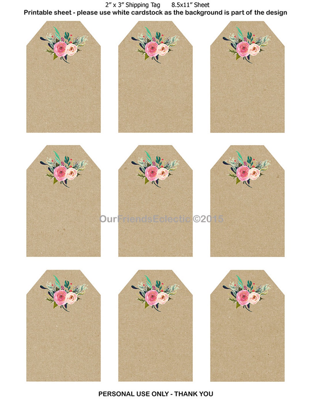 Printable Wedding Favor Tags, Printable Tags, Digital Floral Tags, Rustic Tags, Rustic Wedding