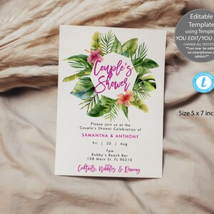 Jungle florals couples shower invitation template, summer couples shower editable template, tropical couples shower invitation, templett