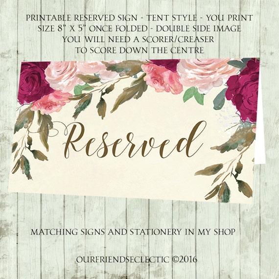 printable reserved sign wedding reserved sign ivory reserved etsy