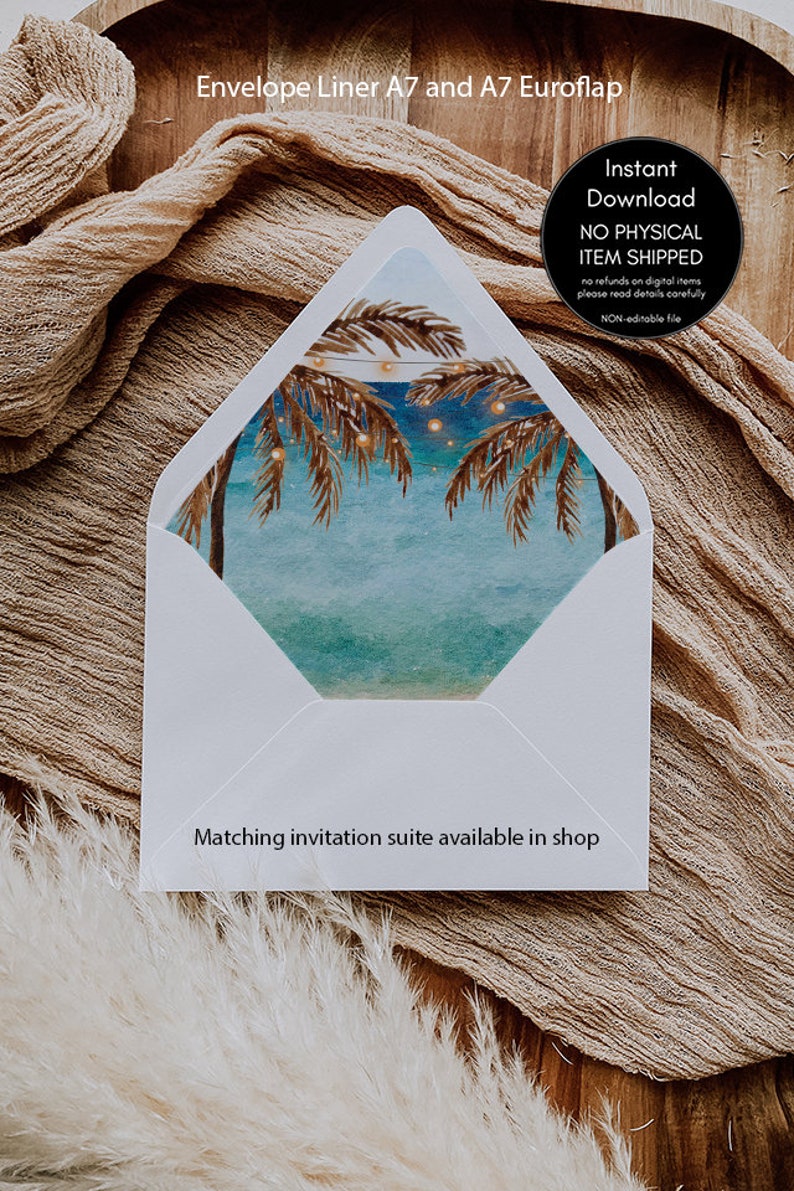 Editable beach wedding invitation set, beach wedding invitation template set, tropical wedding invitation printables, you edit, Templett image 2