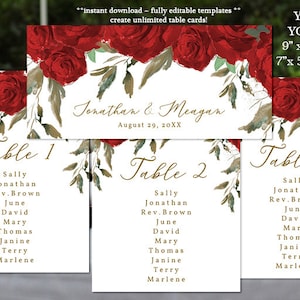 gráfico de assentos para impressão, cartões de assentos, sinal de assento de casamento, gráfico de assentos editável, gráfico de assentos floral vermelho, templo, cabeçalho