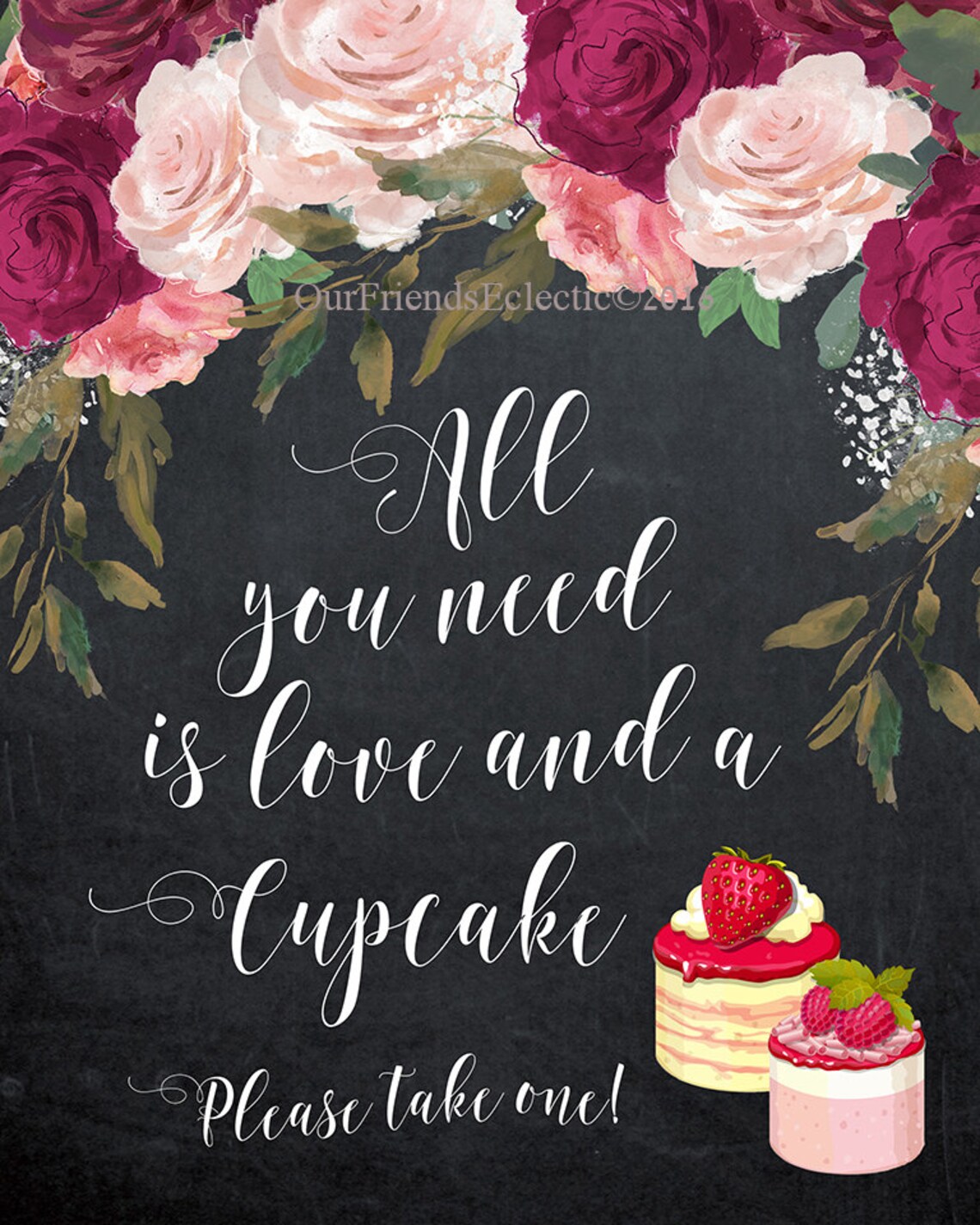 All You Need is Love and a Cupcake Sign Printable Cupcake Etsy UK