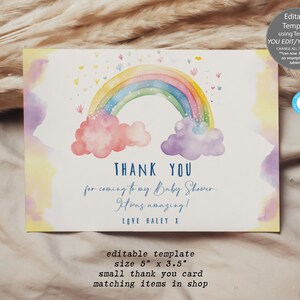 rainbow baby shower thank you card template, neutral baby thank you template printable, rainbow baby shower thank you, templett, 5 x 3.5&quot;