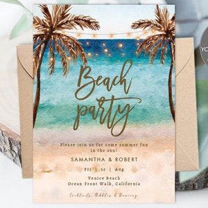 Beach party invitation editable template, editable beach invitation template, beach invitation printable, boho beach,5x7, Templett, you edit