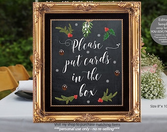 christmas cards sign, please put cards in the box sign, christmas wedding sign, holiday wedding sign, 8 x 10, you print, instant download