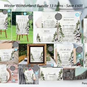winter wedding 13 template bundle, printable christmas wedding invitation set, rustic winter wedding invitation bundle, templett, SAVE